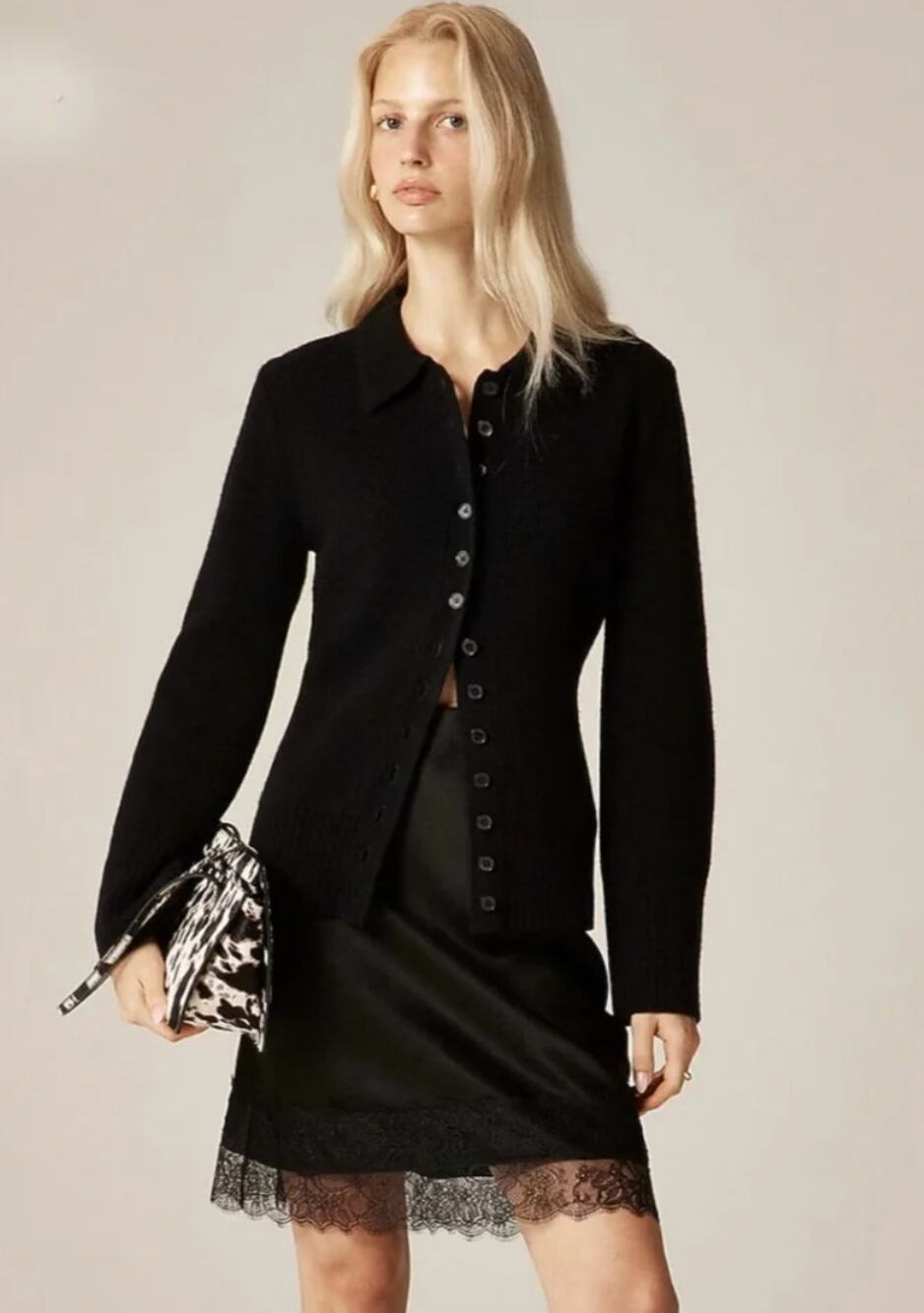J.Crew Milano Stitch Cinched Waist Cardigan Lambswool Sweater Black M NWT $168